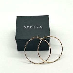 NIB SteelX Stainless Steel Large Gold Hoop Earrings 2.5" Awesome!